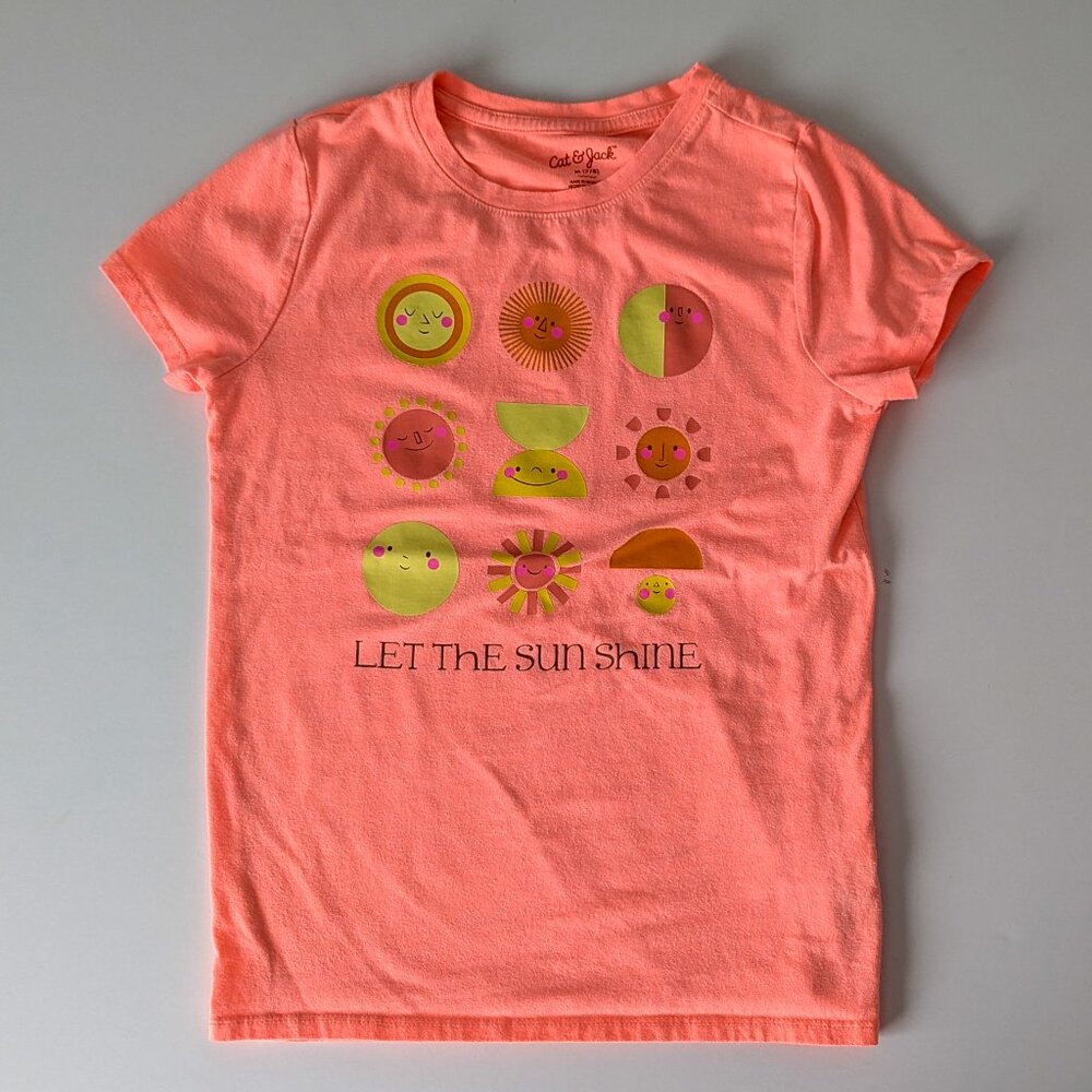 Girls' 'Let the Sunshine' Short Sleeve T-Shirt - Cat & Jack™ Neon Peach GUC